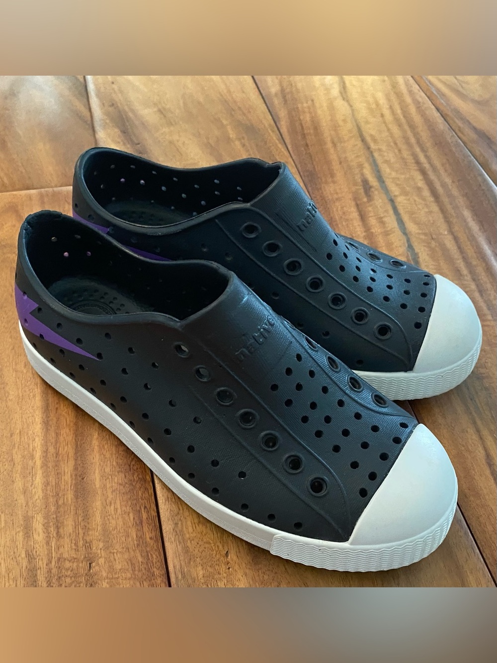 Native Kids Lightening Black and Purple Sneakers with White Toe